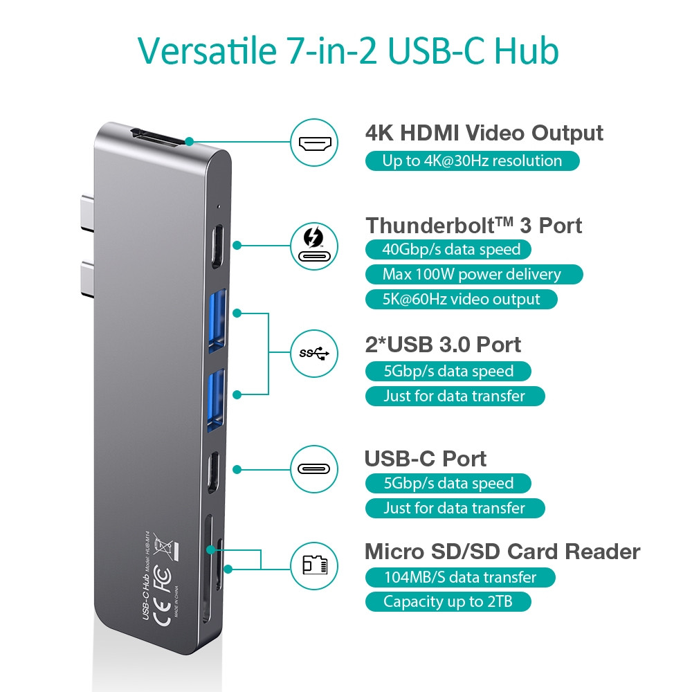 Choetech 6971824975376 HUB-M14 USB-C 7 in 2 Expand Docking Station Hub for MacBook Pro - Image 5