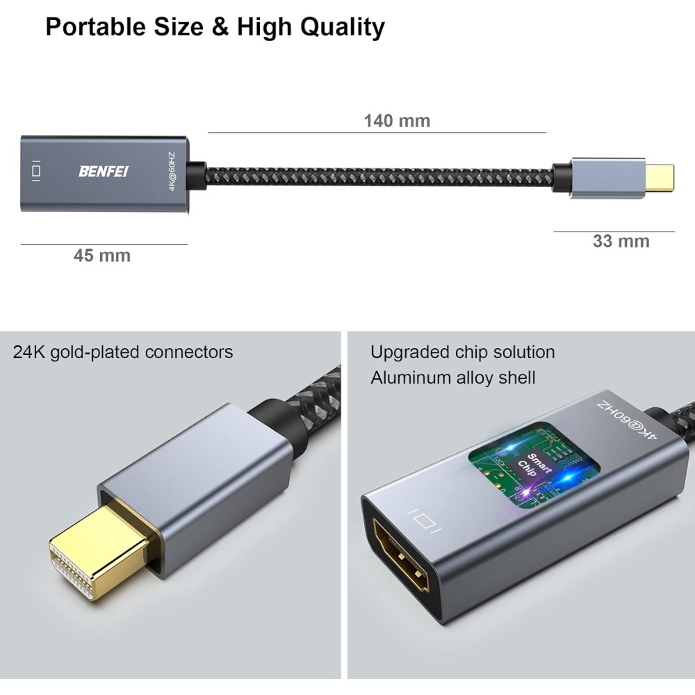 BENFEI B07ZNH35M5 000287GY Mini DP to HDMI 4K@60Hz Adapter (Thunderbolt Compatible) - Image 6