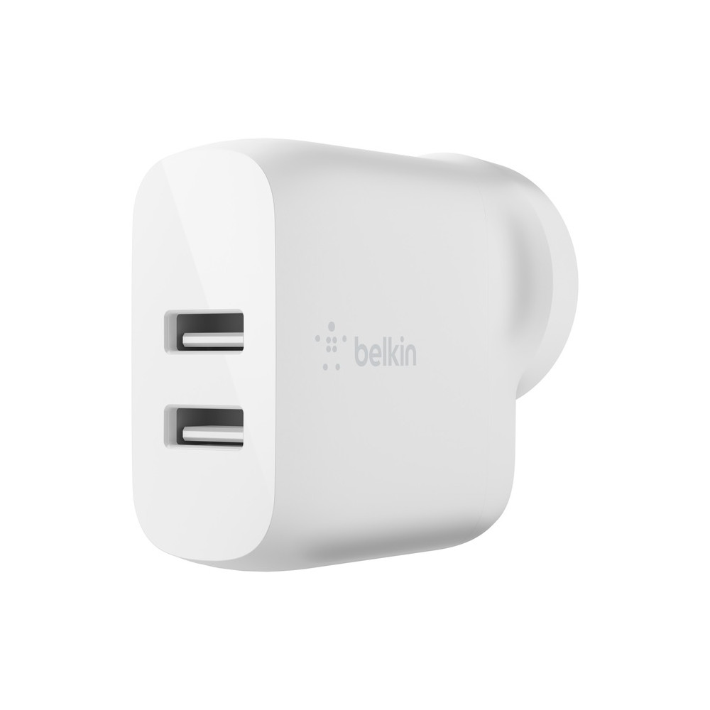 Belkin WCB002AUWH BoostCharge Dual USB-A Wall Charger 24W - White , 2xUSB-A (12W), 24W/4.8 amps, CEW $2500, 2 Years Warranty - Image 1