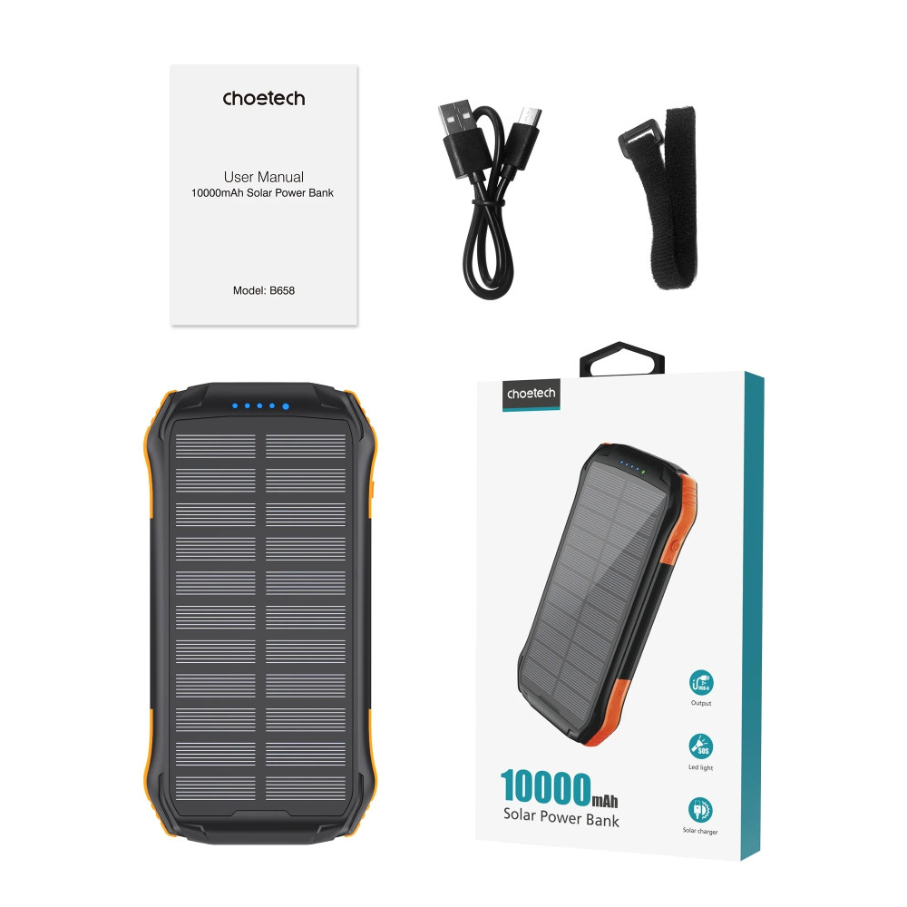 Choetech 6932112103833 B658 10000mAh Solar Portable Power Bank - Image 6