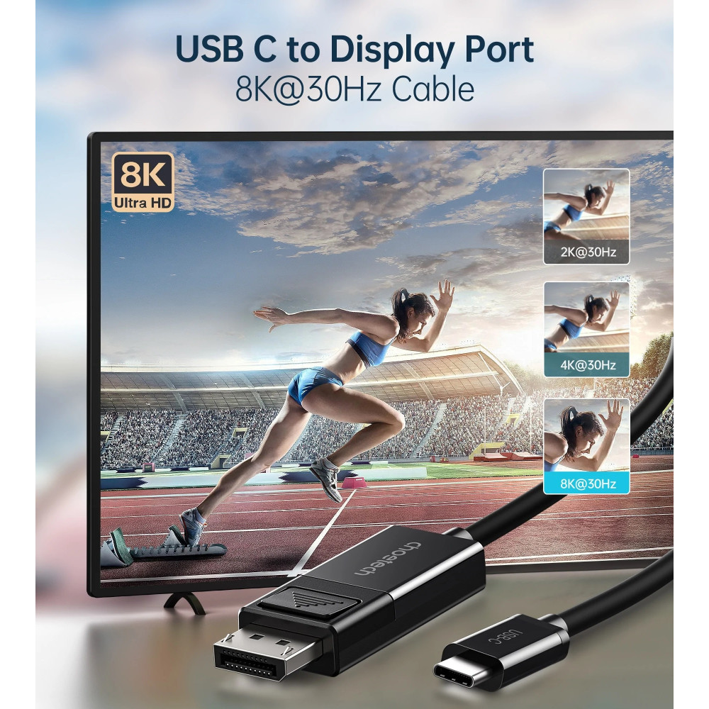 Choetech 6971824978155 XCP-1803 Bidirectional USB-C to DP Cable, 8K Thunderbolt 3 Two-Way 1.8M Black - Image 4
