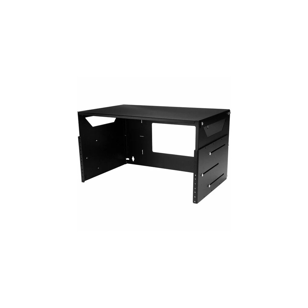 StarTech WALLSHELF4U 2-Post 4U Open Frame Wall Mount Network Rack with Built-in Shelf and Adjustable Depth, Computer Rack for IT Equipment, TAA~ - 2-Post 4U wall-mount server rack; 12-18" (30-45cm) mounting depth - Network rack with tapped rails - Image 9
