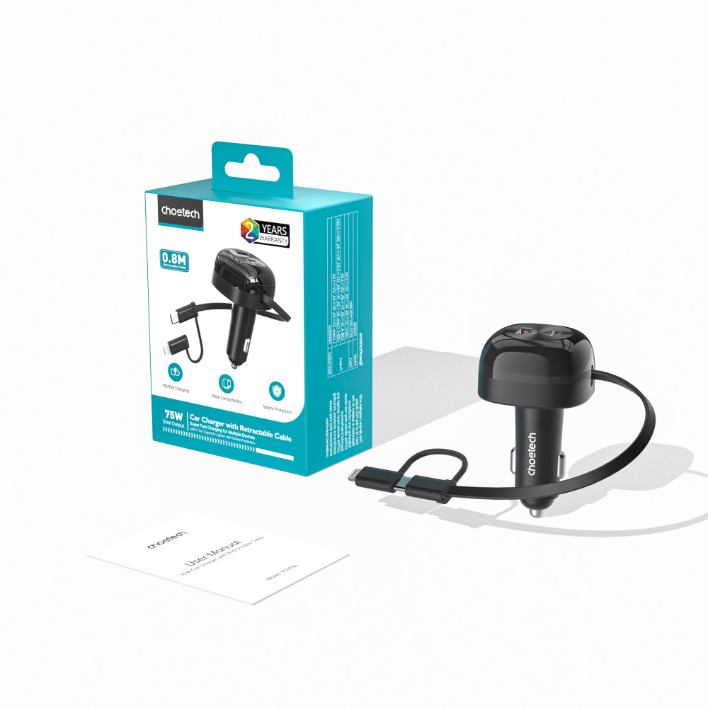 Choetech 6932112109392 TC0036 PD45W USB-C+USB-A car charger with C+L Interface - Image 4