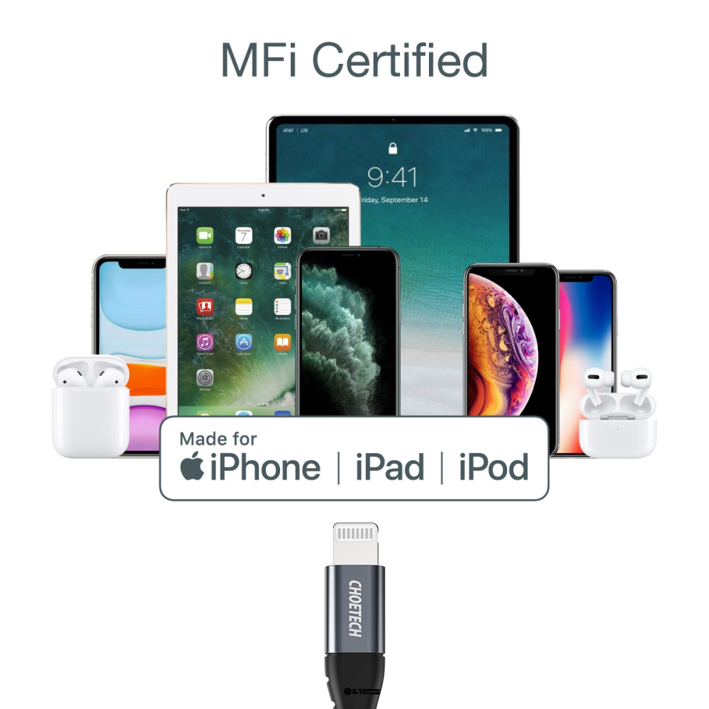Choetech 6971824975079 IP0039 MFi USB-C to Lightning Braided Cable 1.2m Fast Charging - Image 2