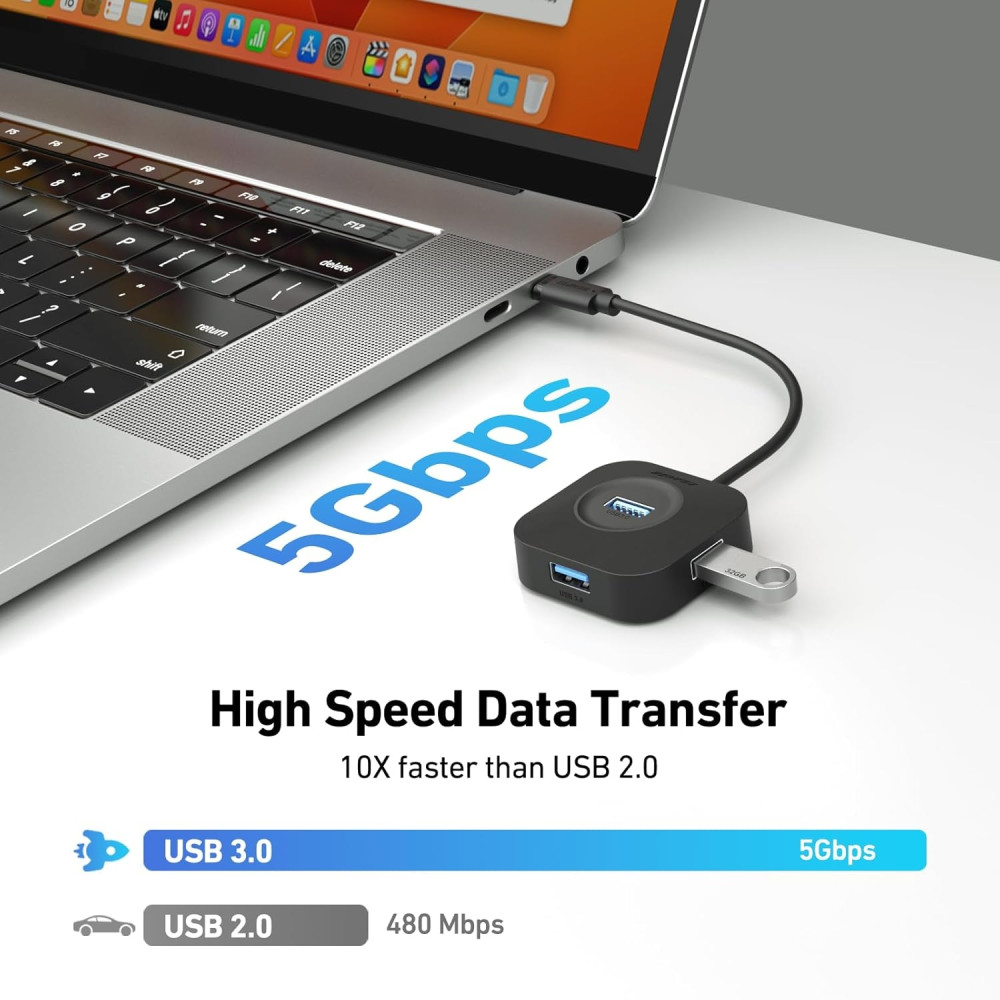 BENFEI B0D96KFQXL 000371BK USB-C Hub, 4 Ports USB 3.0 Hub with 5Gbps Data Transfer for MacBook, Mac Pro, iMac, Surface, XPS, Flash Drive, Mobile HDD - Image 4