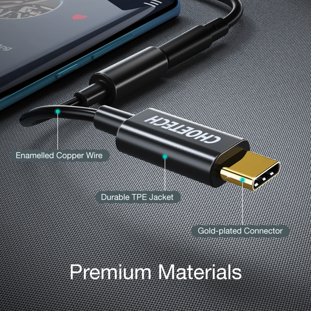 Choetech 6971824975123 AUX003 USB-C to DC 3.5mm/Female Audio Adapter (10cm) - Image 7