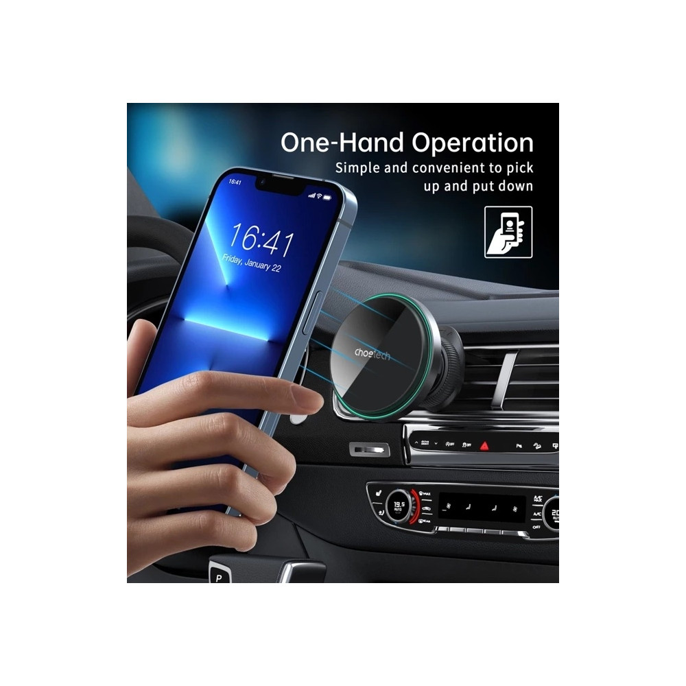 Choetech 6932112106360 T204-F 15W Magnetic car charger holder with LED light ( Aluminium alloy housing) - Image 3