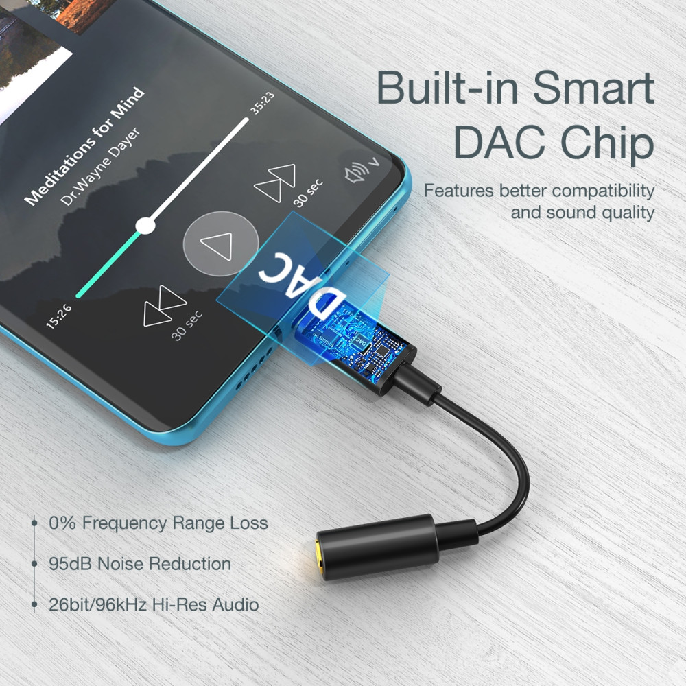 Choetech 6971824975123 AUX003 USB-C to DC 3.5mm/Female Audio Adapter (10cm) - Image 2
