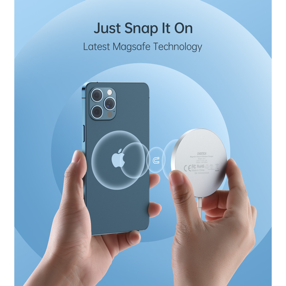 Choetech 6932112100160 MQ00117-SL (T517+AC) 15W MagLeap Magnetic Wireless Charger + AC - Image 6