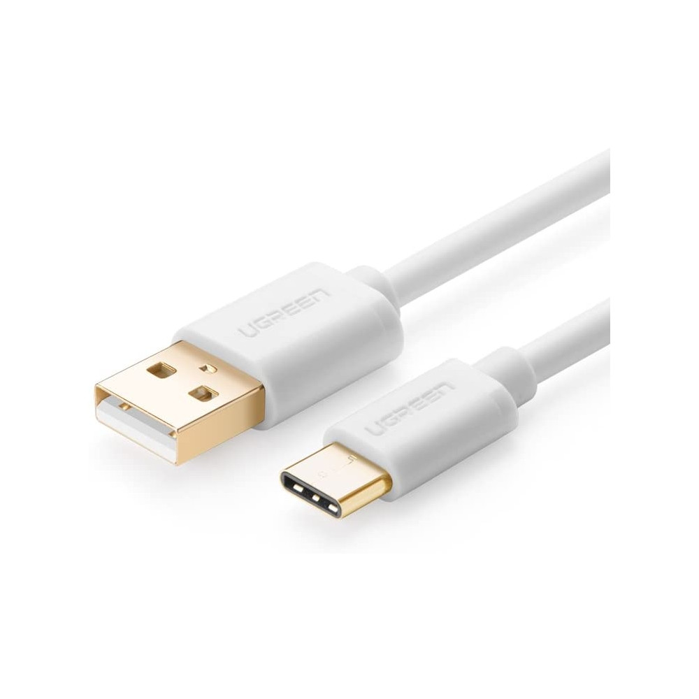 UGREEN 6957303831654 30165 Gold Plated USB 2.0 Type A Male to Reversible Type-C Male Charge & Sync Cable White 1M - Image 1