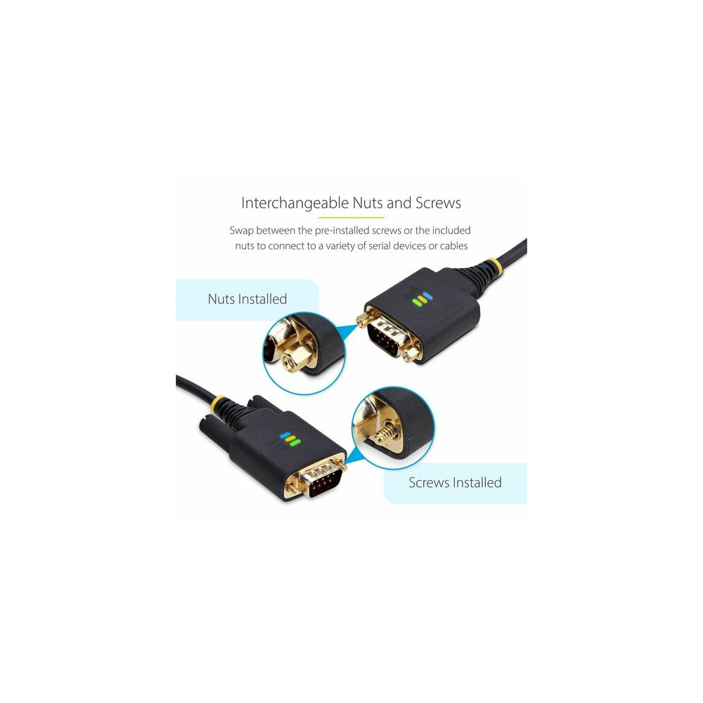 StarTech 1P3FFCB-USB-SERIAL 3ft (1m) USB to Serial Adapter Cable, COM Retention, FTDI IC, DB9 RS232, Interchangeable DB9 Screws/Nuts, Windows/macOS/Linux - Add a DB9 RS-232 serial port to a desktop/laptop using a USB-A port; Interchangeable Scre - Image 4