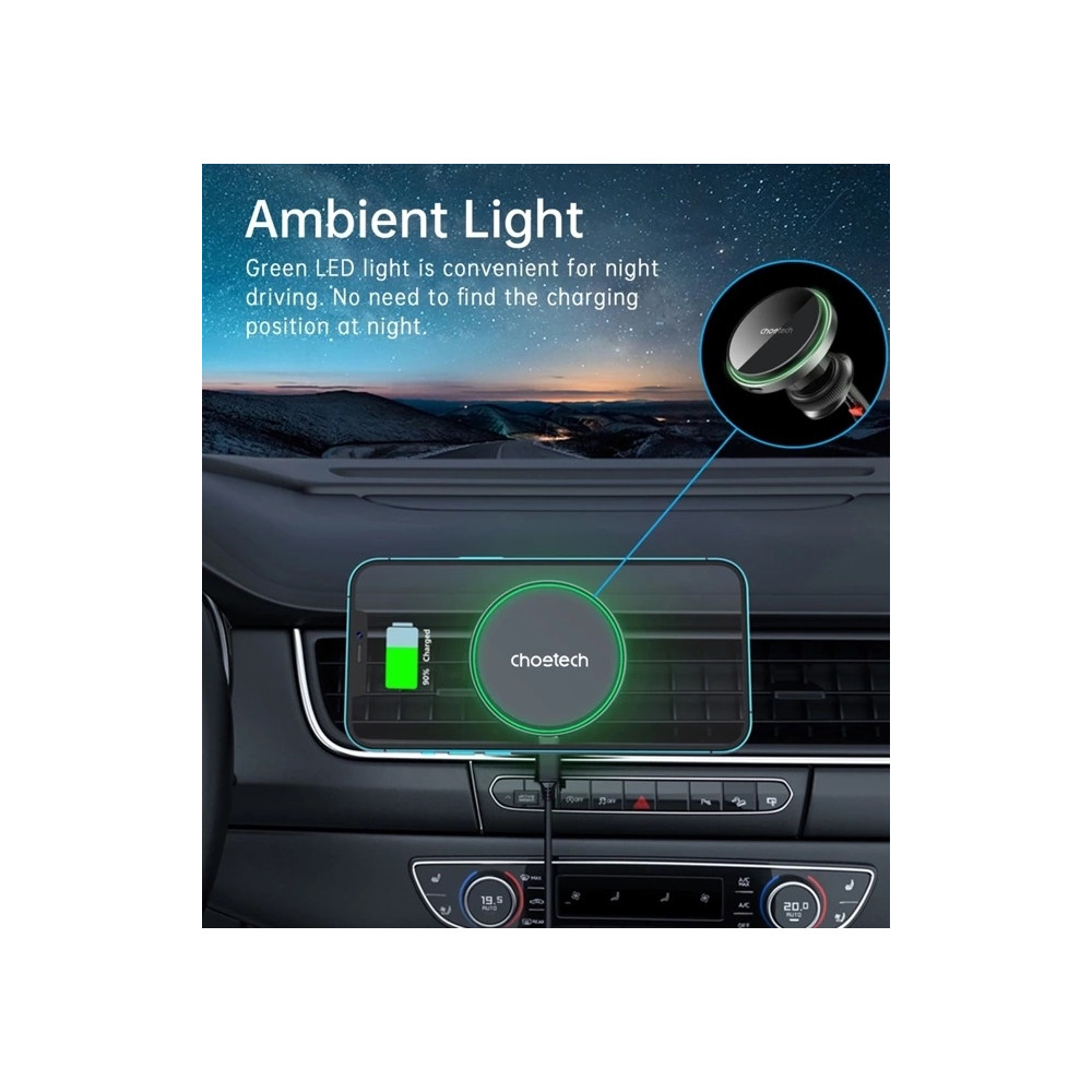 Choetech 6932112106360 T204-F 15W Magnetic car charger holder with LED light ( Aluminium alloy housing) - Image 8