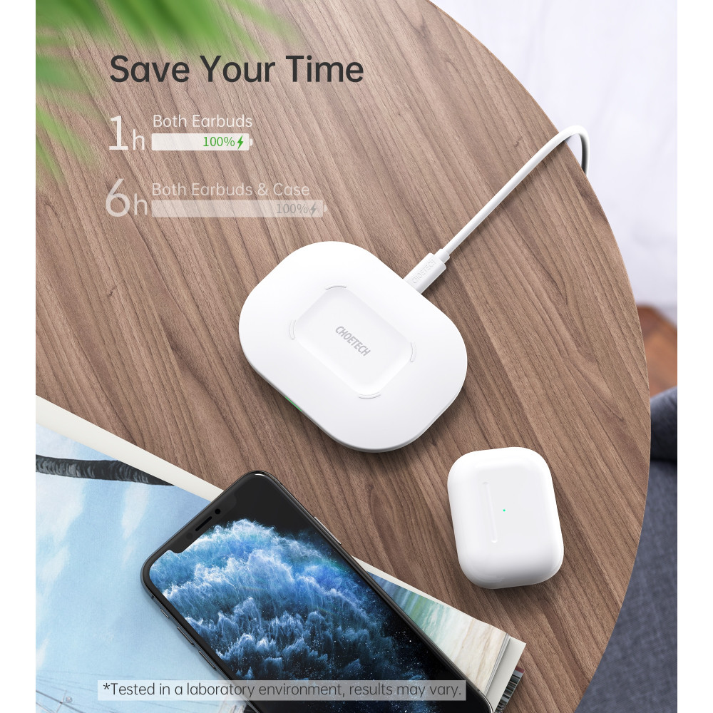 Choetech 6932112102898 T550-F 15W Fast Wireless Charger for AirPods & Phone w/ AC Adapter - Image 8