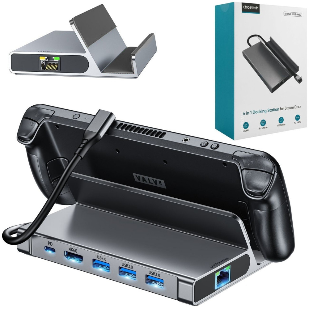 Choetech 6932112104540 HUB-M50 6-in-1 USB-C 100W Aluminum Steam Deck™ Docking Station - Image 8