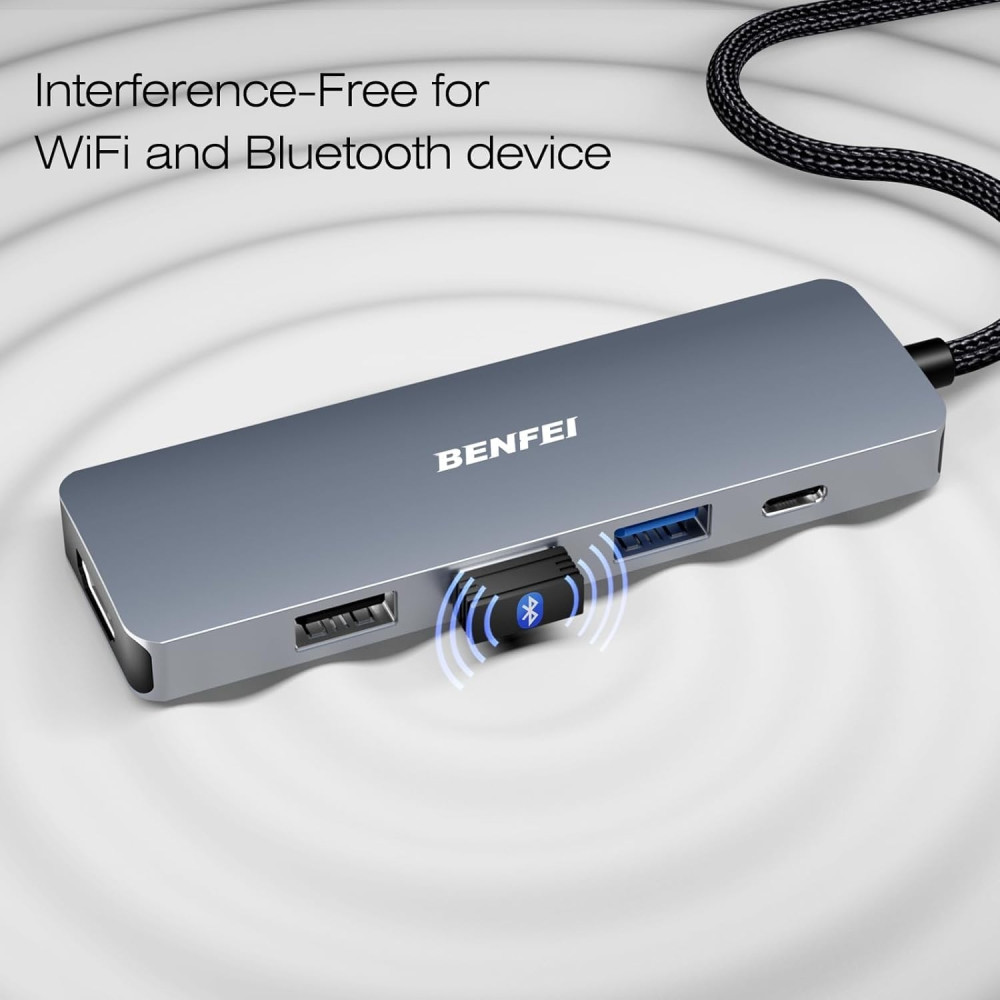 BENFEI B0CSYYKB97 000360GY USB-C Hub 5-in-1 with 4K HDMI(Certified) 3 x USB-A, 100W PD, Silicone and Woven Design Cable, Aluminum Case - Image 7