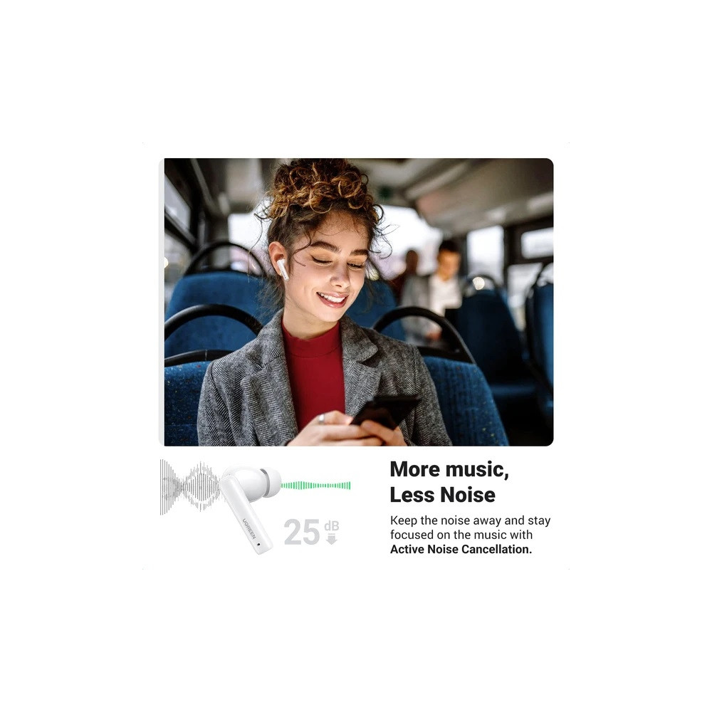 UGREEN 6957303892068 90206 HiTune T3 Active Noise-Cancelling Wireless Earbuds (White) - Image 3