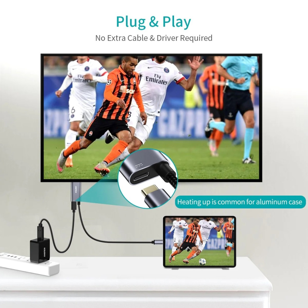 Choetech 6932112102157 XCH-M180-GY-V2 Unidirectional adapter USB-C (male) to HDMI 4K 60Hz (male) + PD100W Power Delivery 1.8M - Image 4