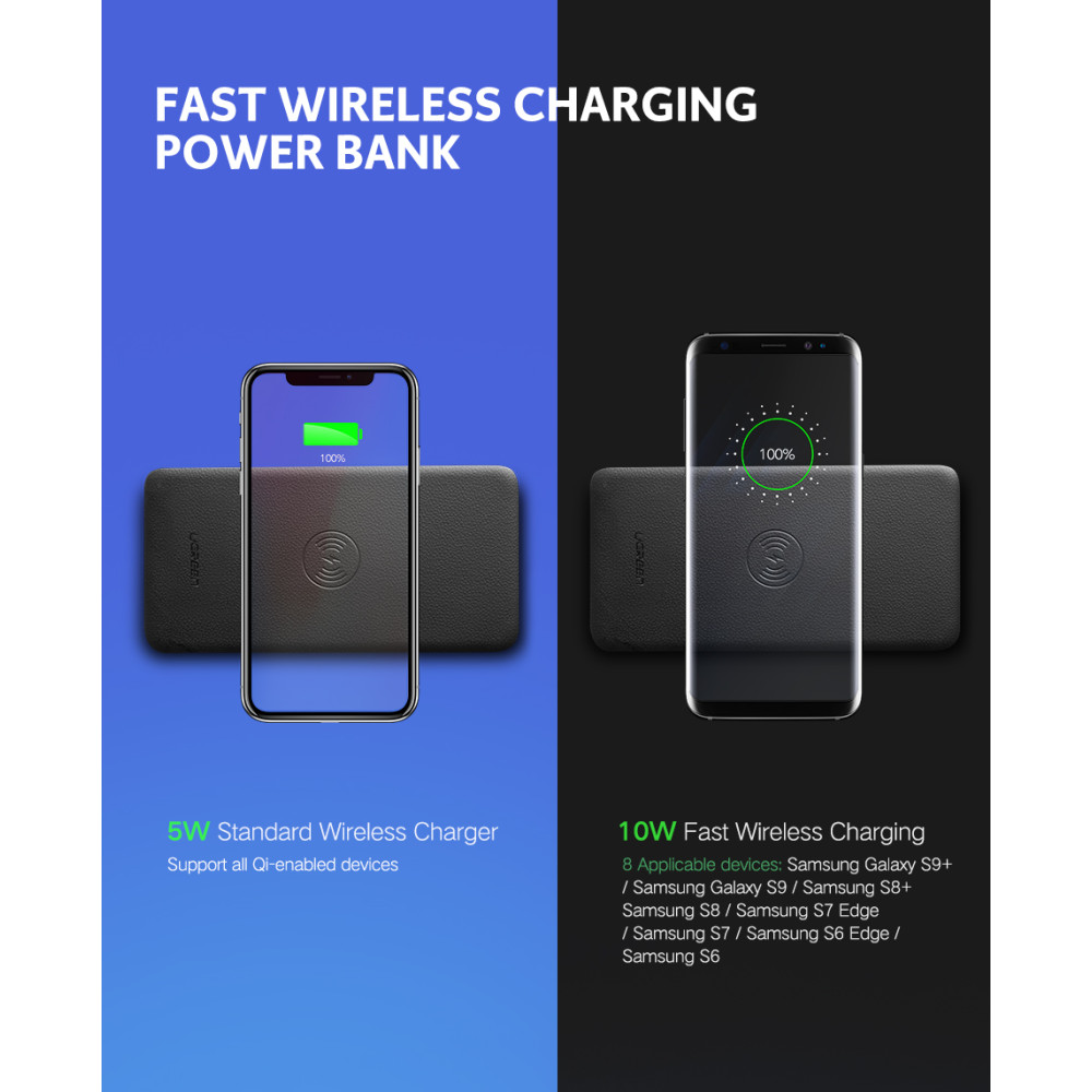 UGREEN 6957303855780 50578 Power Bank 10000mAh 5V 3A with 10W Wireless charging pad (Black) - Image 2