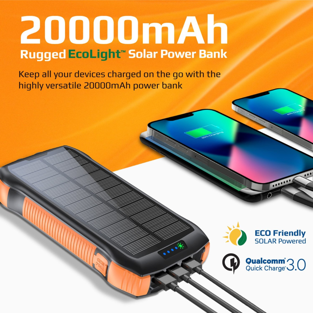 Choetech 6932112103826 B657 20000mAh Solar Power Bank With Wireless+USB-C+USB-A x 3 + LED Flashlight - Image 3