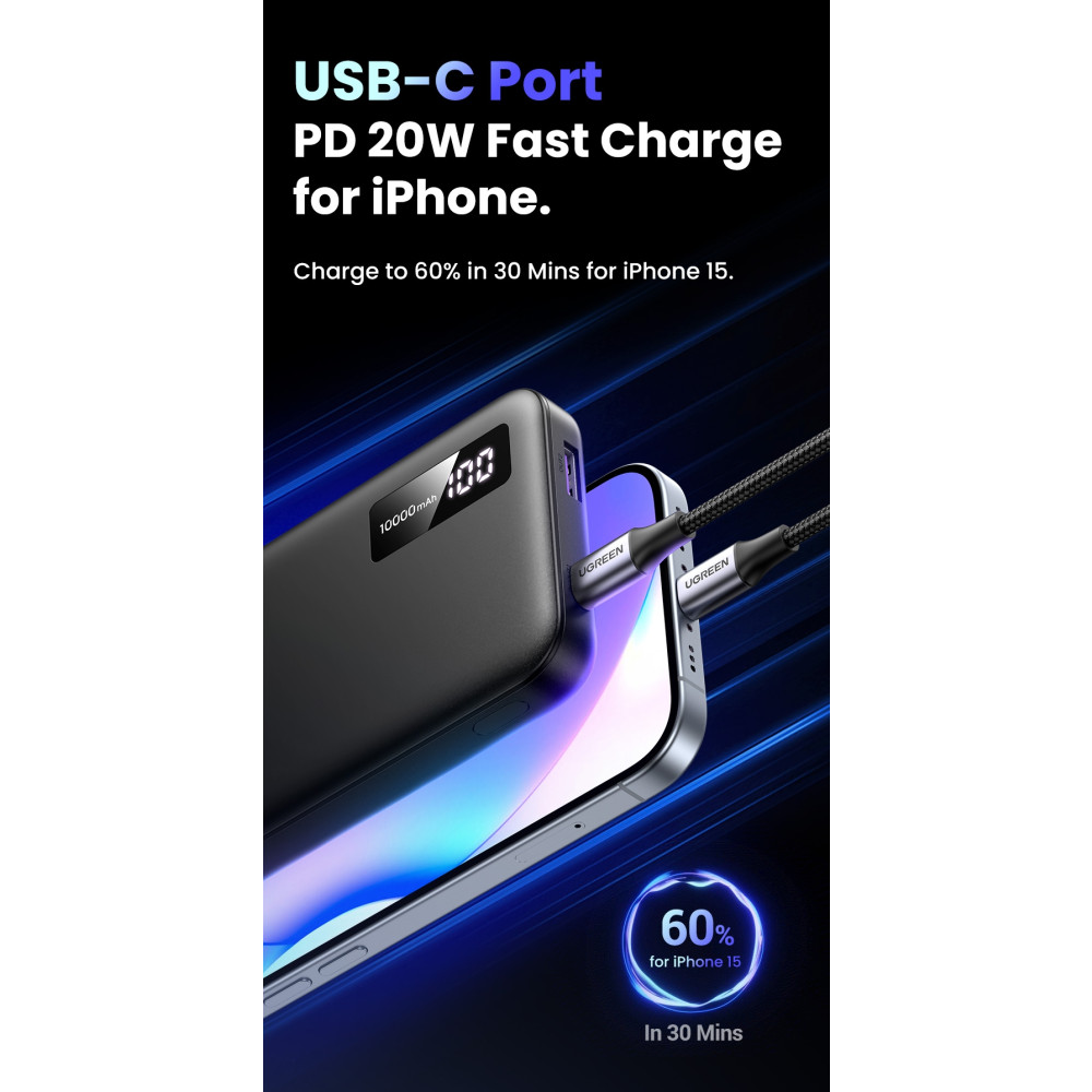 UGREEN 6941876227426 25742 10000mAh Two-way Fast Charging Power Bank Black - Image 4