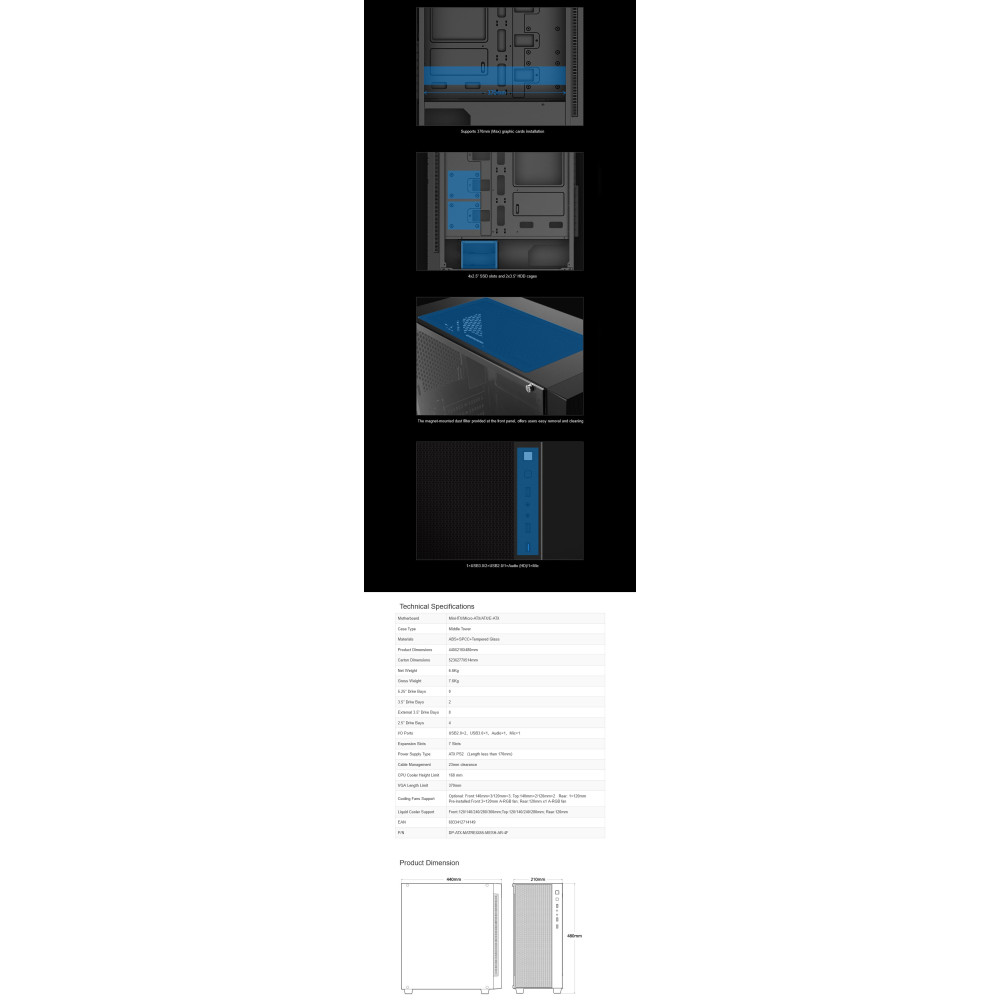 DEEPCOOL MATREXX 55 MESH ADD-RGB 4F Mesh Panel Tempered Glass Case W/ 4 Preinstalled ARGB Fans