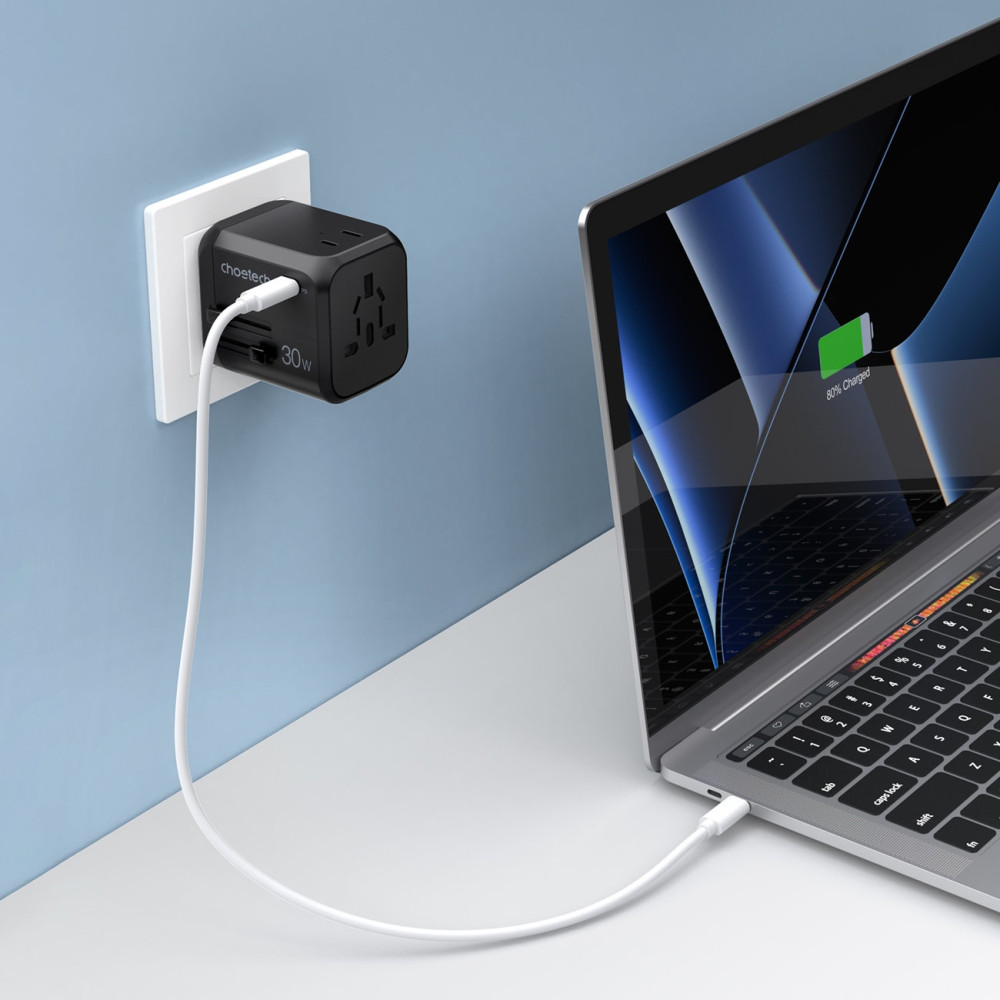 Choetech 6932112102010 PD5008 GaN 30W 1 x USB-C+ 3 x USB-A Fast Universal Travel Wall Charger - Image 2
