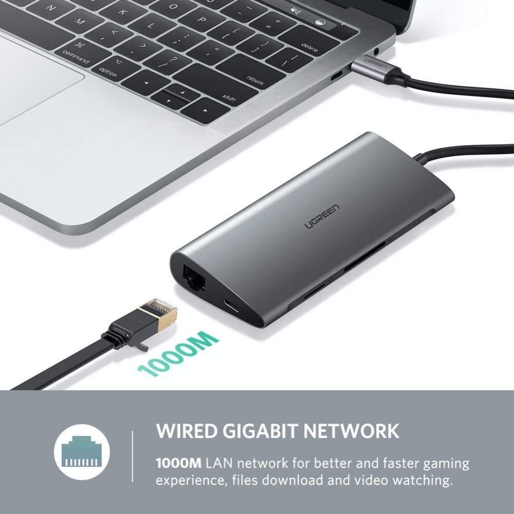 UGREEN 6957303855391 50539 USB Type C 8 in 1 Multifultion adaptor VGA/RJ45/USB3.0 x 3/SD/TF/TypeC PD Protocal