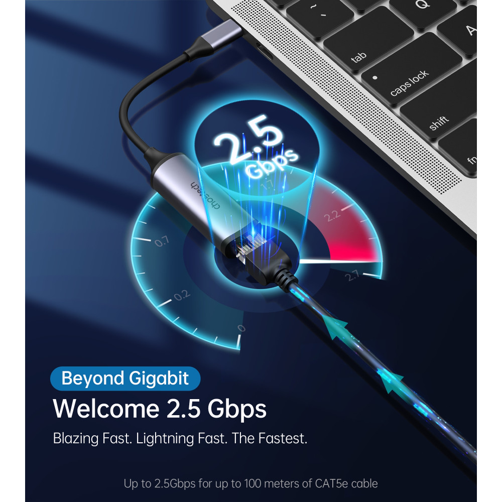 Choetech 6971824978117 HUB-R02 Aluminium USB-C to Gigabit RJ45 2.5Gbps Ethernet Adapter - Image 2