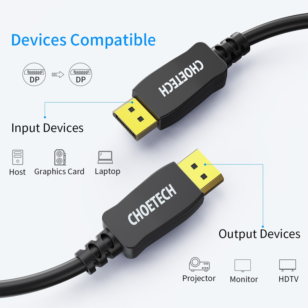 Choetech 6932112107206 XDD01 DisplayPort 1.4 8K 60Hz Cable 2M 165Hz DP to DP for Gaming - Image 5