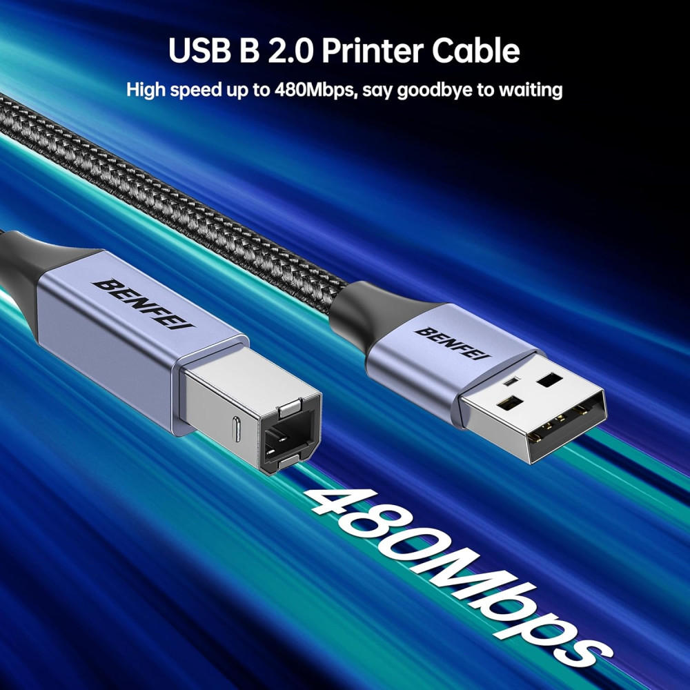 BENFEI 6971785943995 000406GY-2M USB Printer Cable, 6.6 FT/2 Meter USB A to USB B Cable - Image 4