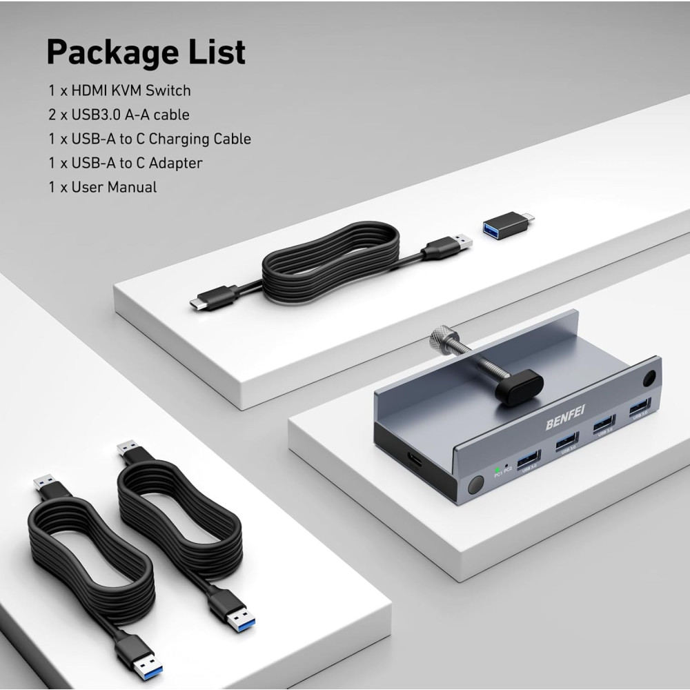 BENFEI 6971785943544 000355GY USB 3.0 HDMI KVM Switch(8K@60Hz) with 4 USB 3.0 Ports for 2 Computers Sharing Monitor Keyboard Mouse - Image 8