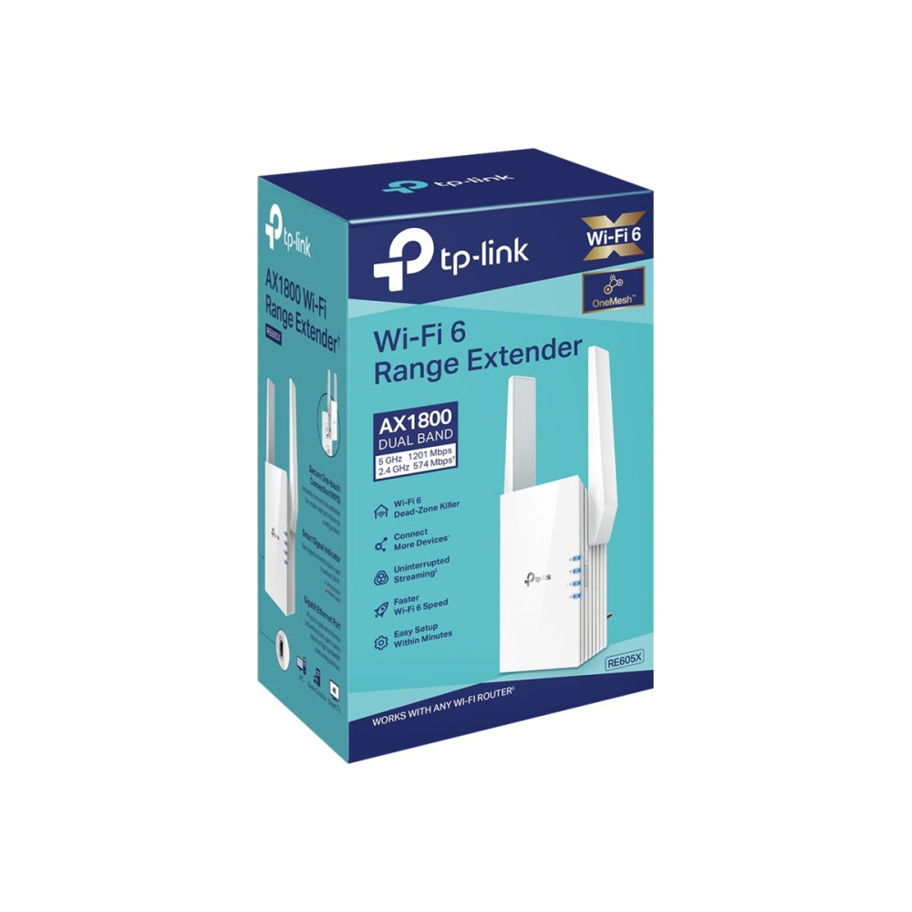 TP-LINK RE605X AX1800 WI-FI 6 RANGE EXTENDER, EASYMESH, GbE(1), ANT(2), 3YR - Image 2