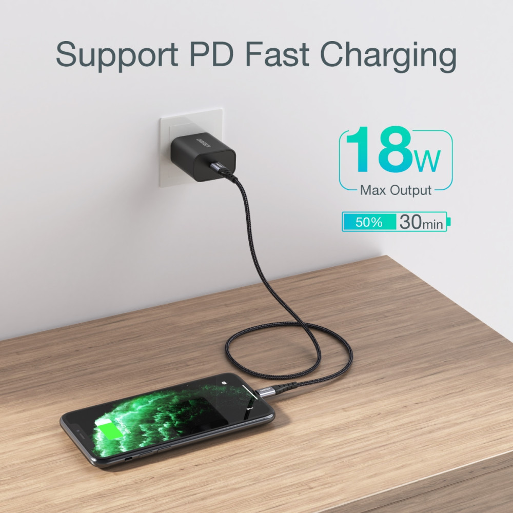 Choetech 6971824975079 IP0039 MFi USB-C to Lightning Braided Cable 1.2m Fast Charging - Image 4