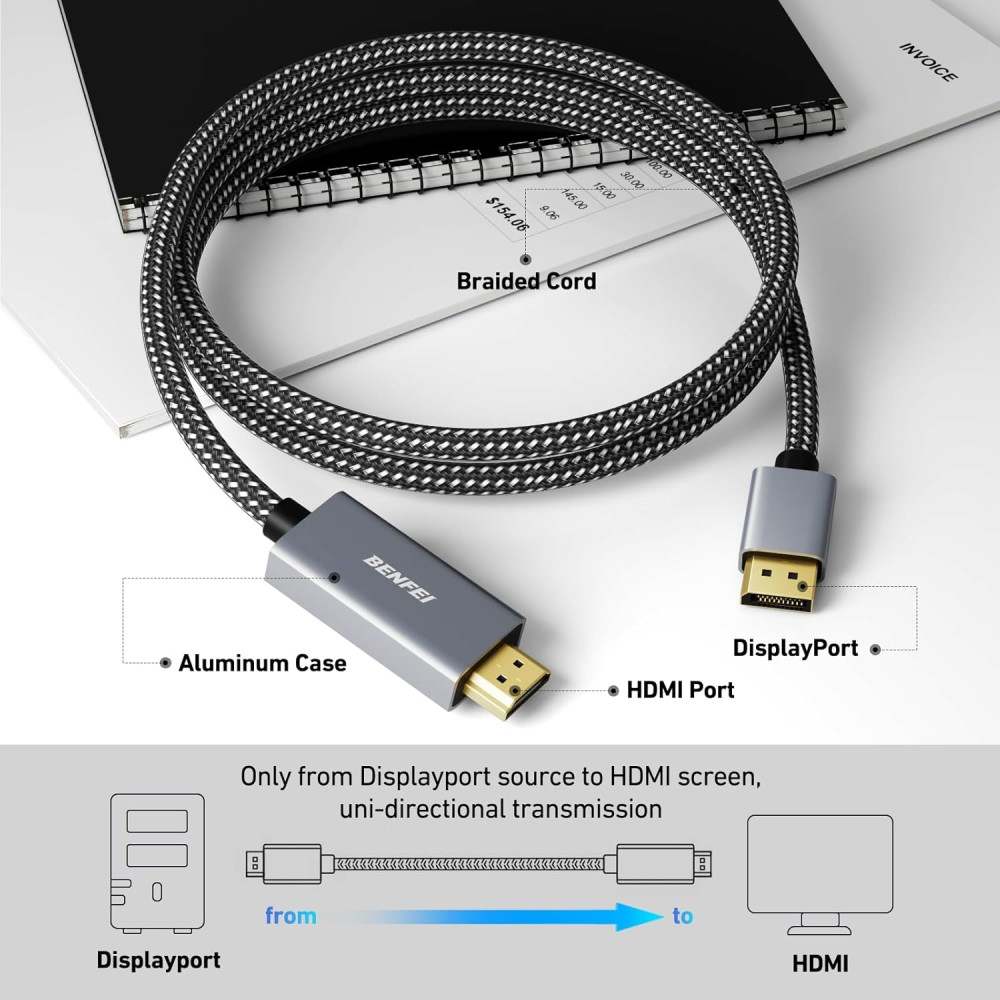 BENFEI 6971785942929 000273GY-10F 4K DisplayPort V1.2 to HDMI V1.4 Aluminum Shell, Nylon Braided Cable 3M - Image 3