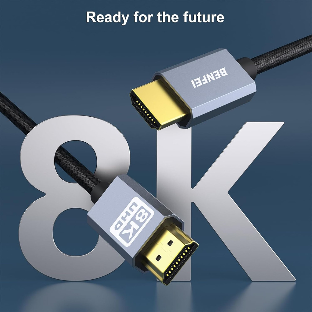 BENFEI B0DK37WLCX 000358GY-10F 8K V2.1 HDMI Male to HDMI Male Cable, Aluminum Shell Nylon Braided Certified Ultra High Speed 3M - Image 2