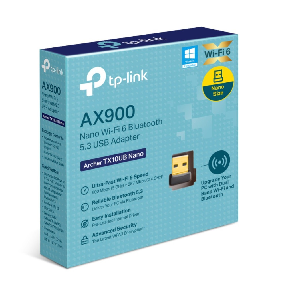 TP-LINK ARCHER TX10UB NANO AX900 Nano Wi-Fi 6 Bluetooth 5.3 USB Adapter, 600 Mbps at 5 GHz + 287 Mbps at 2.4 GHz , Internal Antennas, USB 2.0 - Image 1