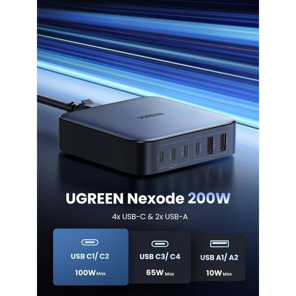 UGREEN 6941876244614 35044A - 200W USB C Desktop Charger Nexode 6 Ports GaN PD Fast Charging Adapters - Image 3