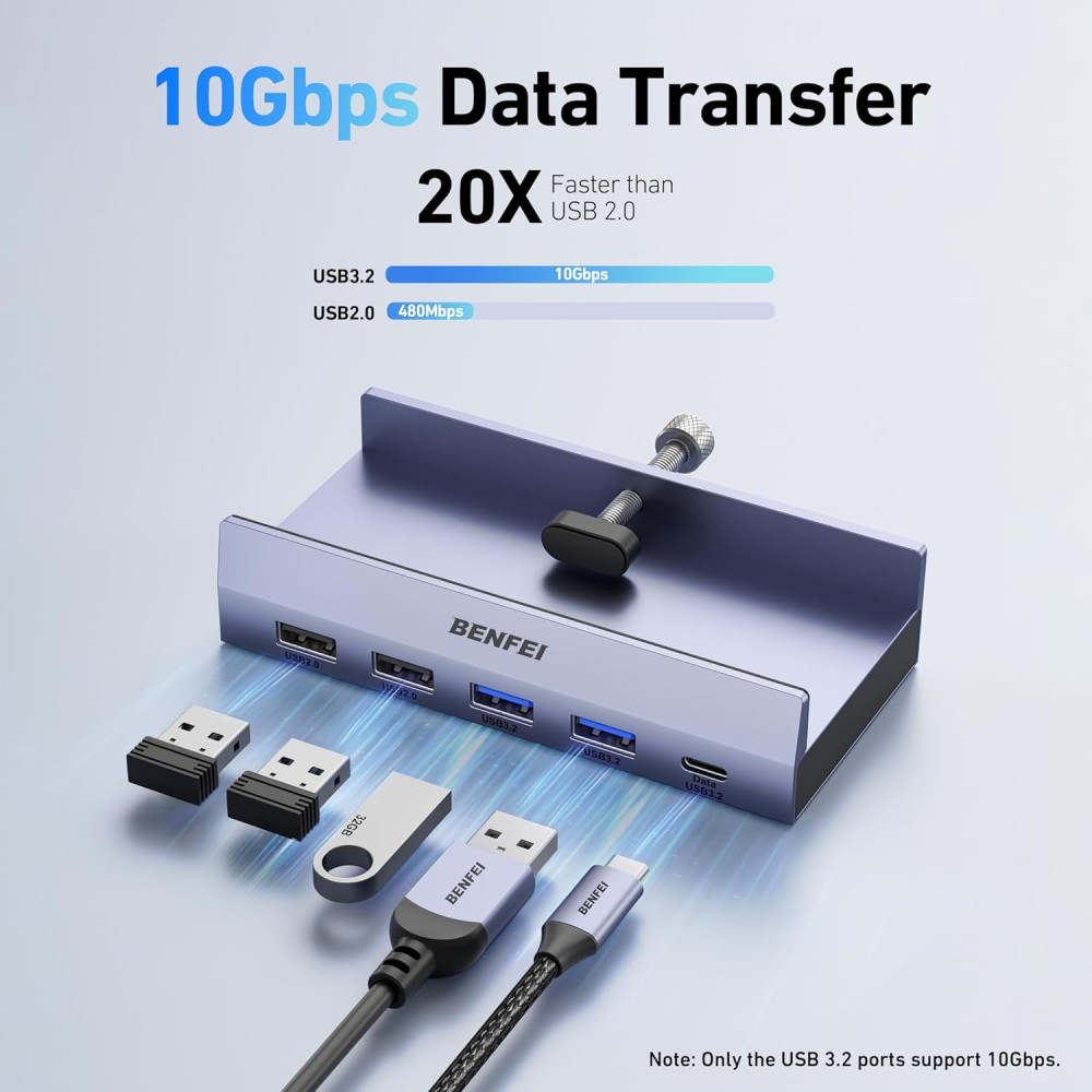 BENFEI 6971785944787 000396GY USB-C 8 in 1 Hub with Secure Clamp - 4K/60Hz HDMI + USB-C(10G)+ 2 * USB2.0 + 2 * USB3.0 + RJ45 +PD100W - Image 3