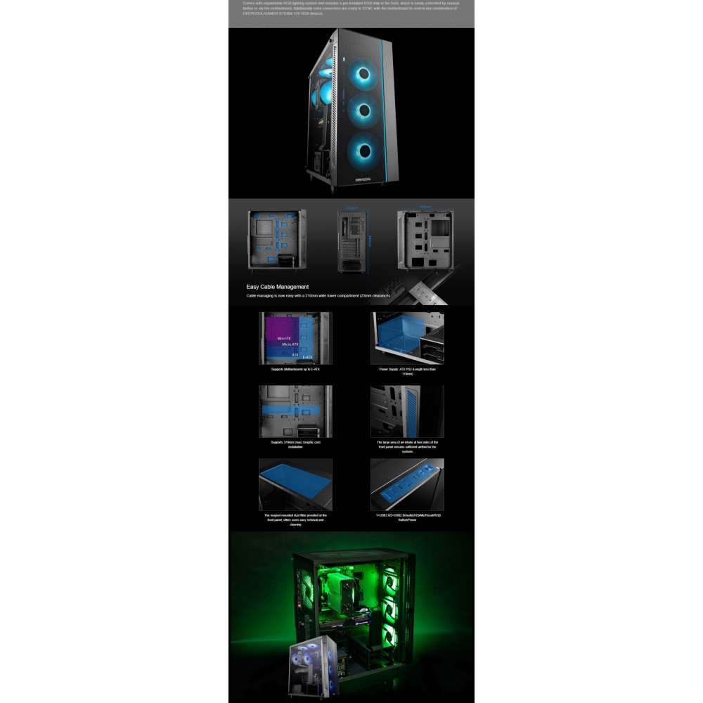 DEEPCOOL DP-ATX-MATREXX55 Matrexx 55 Tempered Glass Mid-Tower E-ATX Case