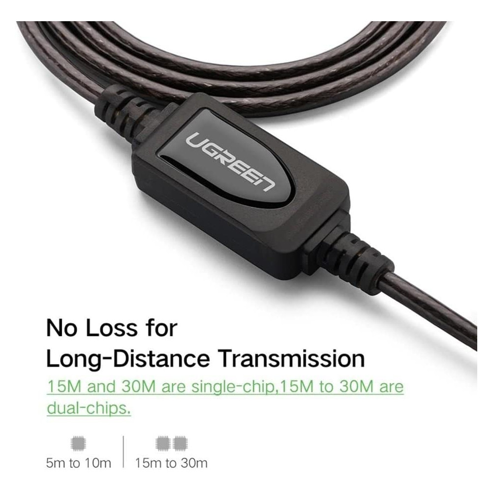 UGREEN 6957303813216 10321 USB 2.0 Active Extension Cable with Chipset 10m (Black) - Image 3