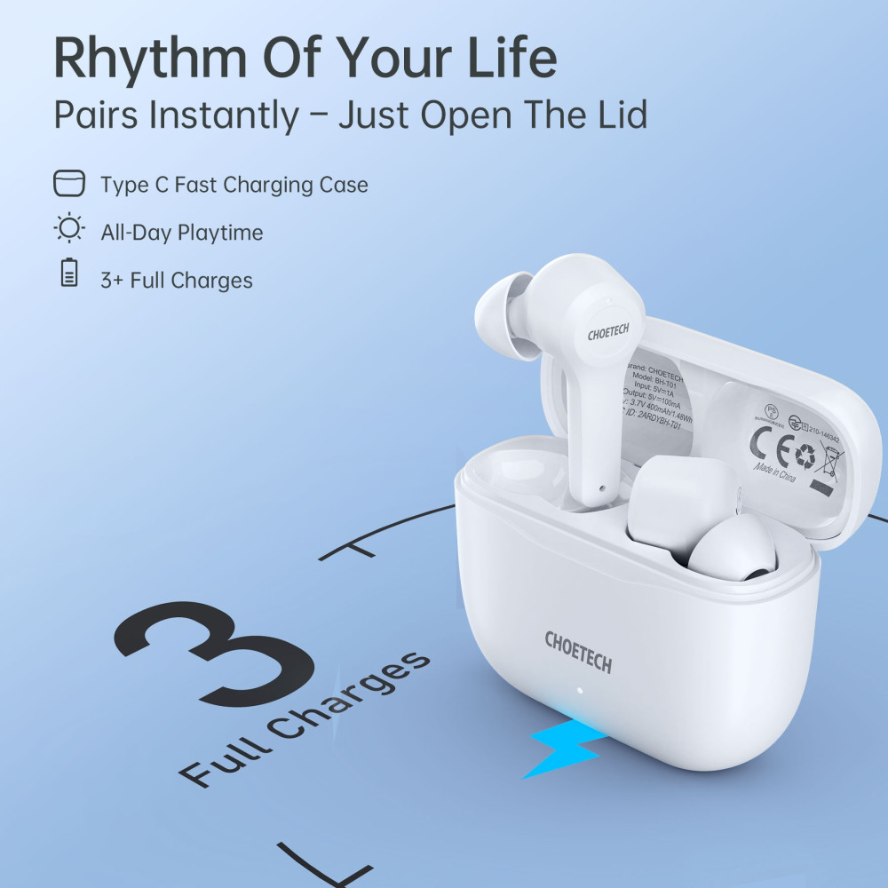 Choetech 6971824977844 BH-T01 True Wireless Earbuds Play time 4-5 hours White - Image 8