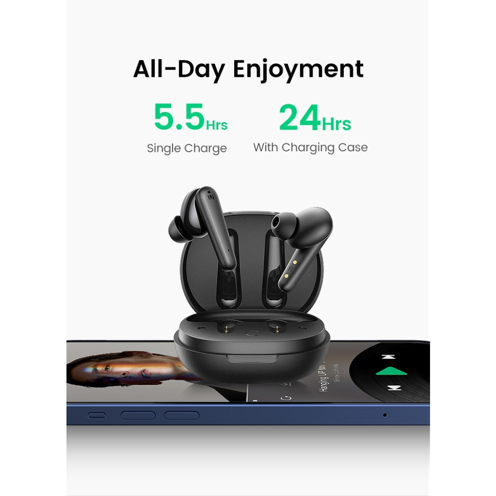 UGREEN 6957303886517 80651 HiTune T1 True Wireless Earbuds Black (with 4 Mic ENC Noise Cancellation, HiFi Stereo in-Ear with Deep Bass Mode) - Image 1