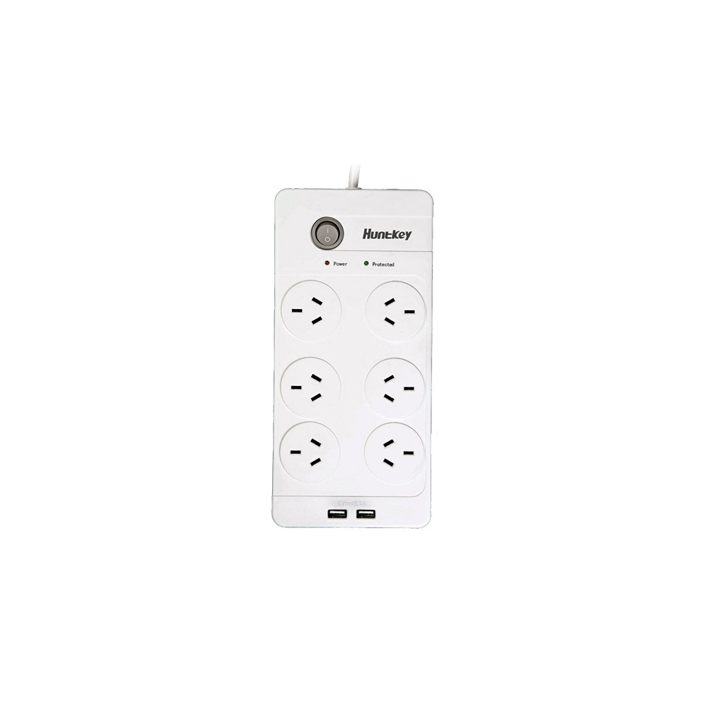 Huntkey PSUHUNSAC604PBW Power Board (SAC604) with 6 sockets and 2 USB ports ---RRP$79.95