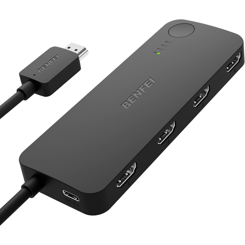 BENFEI B0D7HVR8XM 000365BK HDMI Switch 4 in 1 Out 4K@60Hz, 2K@144Hz, HDCP 2.3 【with Adaptive Equalization Support 30ft HDMI Transmit】 - Image 1