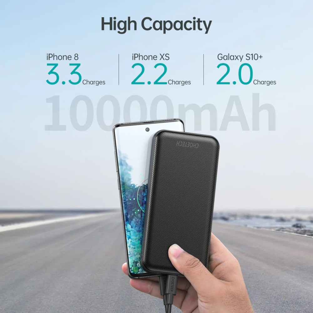 Choetech 6932112101174 B627 10000mAh PD 20W + QC Power Bank | 0.5M USB-C to USB-C Cable | Black - Image 4