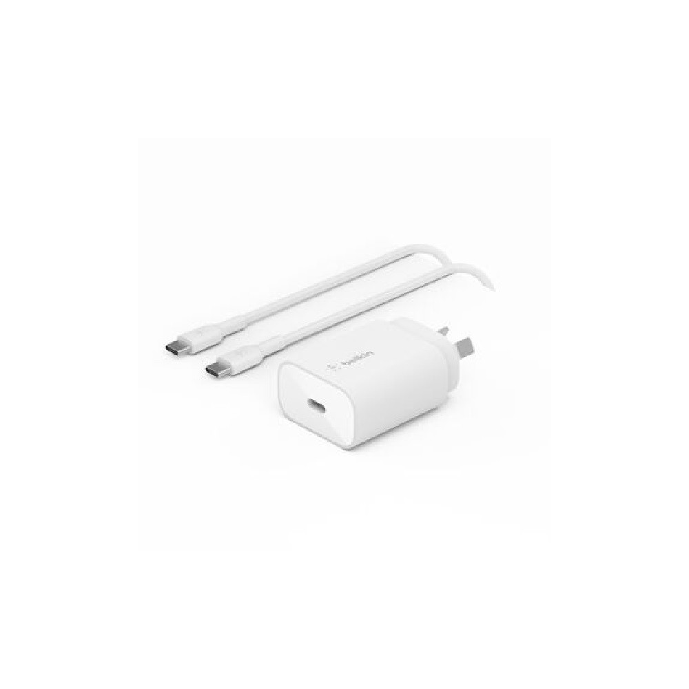 Belkin WCA012AU1MWH-B6 BoostCharge 25W USB-C Cubic Wall Charger + USB-C to USB-C Cable (1M) - White , MFI-Certified, $2500 CEW, 2 Years Warranty - Image 1