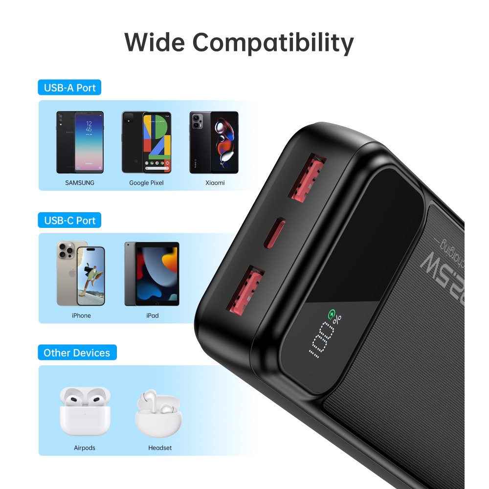 Choetech 6932112106841 B729 20000mAh Power Bank PD22.5W with Digital Display Black - Image 4
