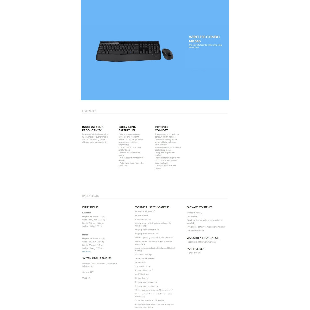 Logitech 920-006491 MK345 USB Wireless Keyboard and Mouse Combo for Desktop Laptop PC Mac - Image 5