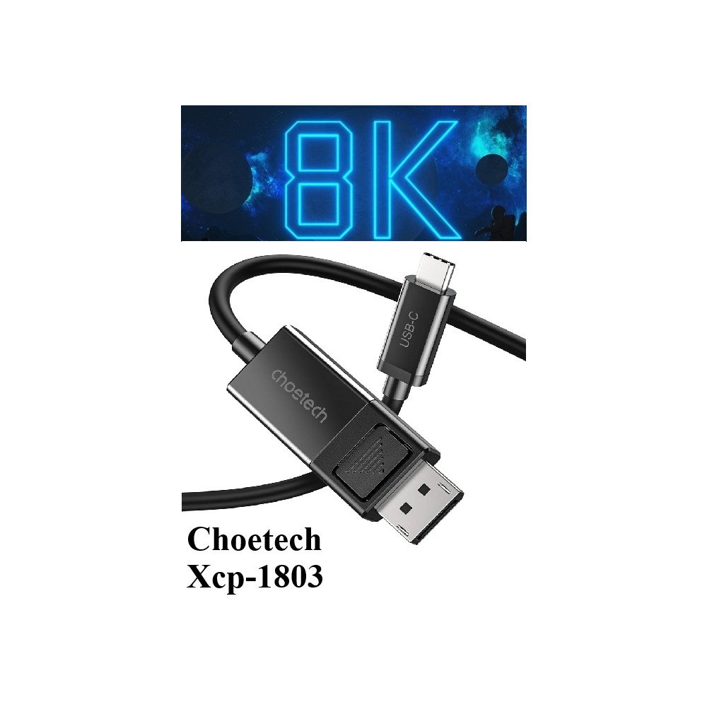Choetech 6971824978155 XCP-1803 Bidirectional USB-C to DP Cable, 8K Thunderbolt 3 Two-Way 1.8M Black - Image 1