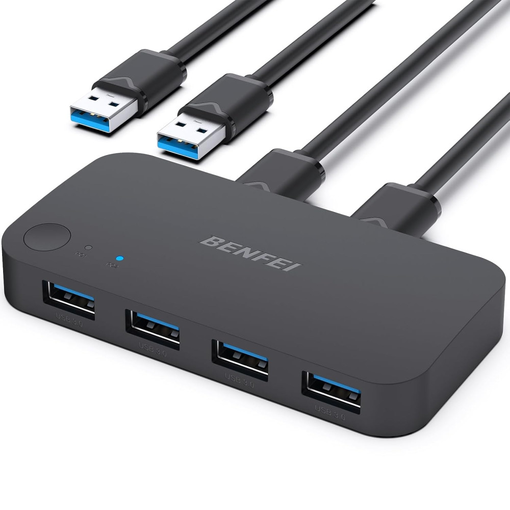 BENFEI 6971785943216 000354BK USB 3.0 Switch : 2 Computers Share 4 USB for PC / Mouse / Keyboard / Printer / Scanner